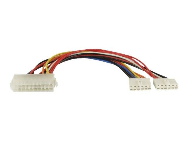 Computerkabeladapter mit einem großen weißen Stecker an einem Ende und zwei kleineren weißen Steckern am anderen Ende, verbunden durch mehrfarbige Kabel.