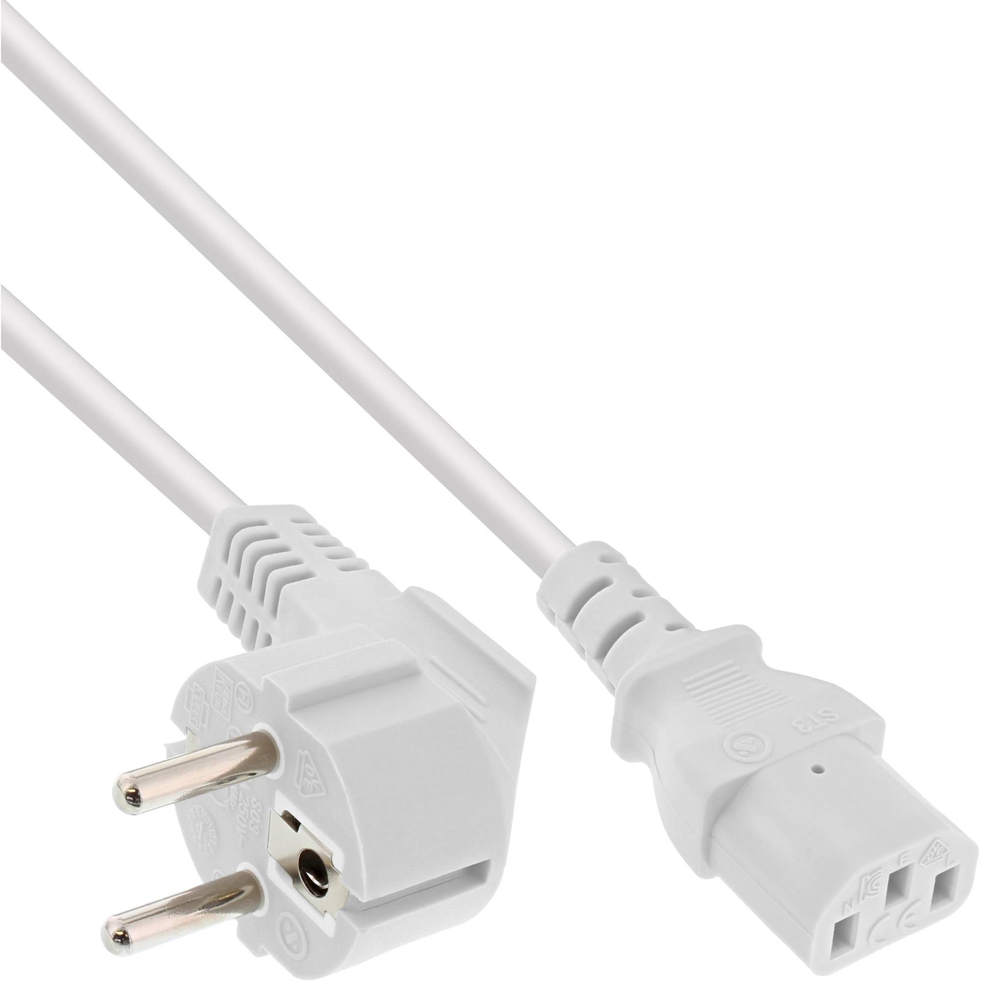 INLINE - Netzkabel - Schutzkontakt gewinkelt auf Kaltgerätestecker C13 - weiß - 5m