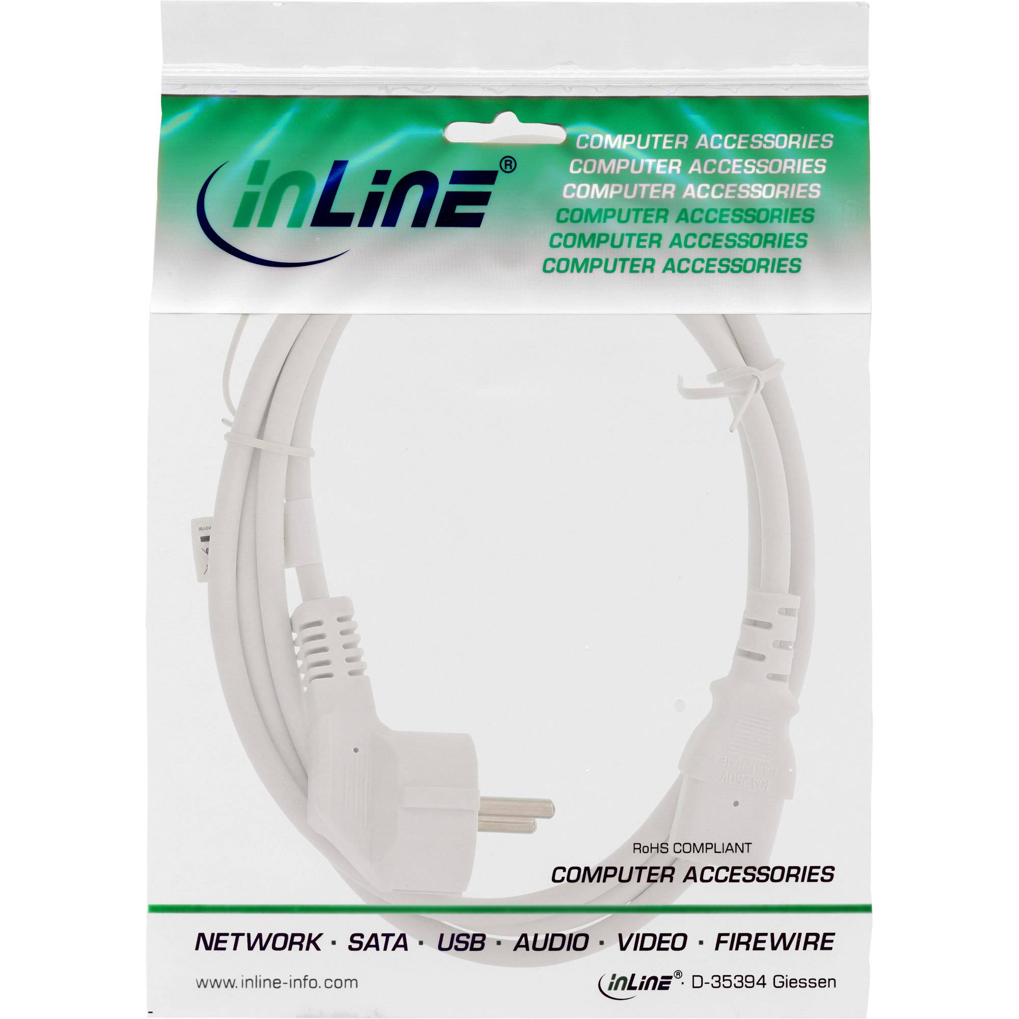 INLINE - Netzkabel - Schutzkontakt gewinkelt auf Kaltgerätestecker C13 - weiß - 3m