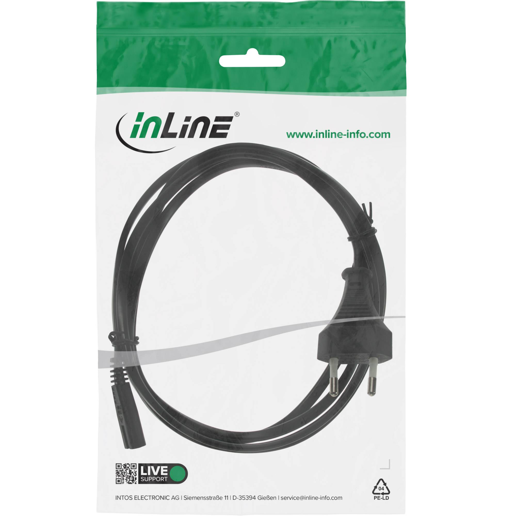 INLINE - Netzkabel - Netzstecker auf Euro 8 C7 Stecker - 3m