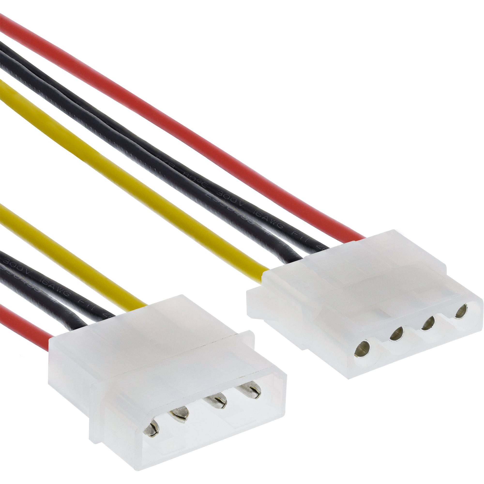 Zwei weiße 4-polige Elektrostecker mit roten, schwarzen und gelben Drähten, die auf einem einfarbigen Hintergrund angebracht sind.