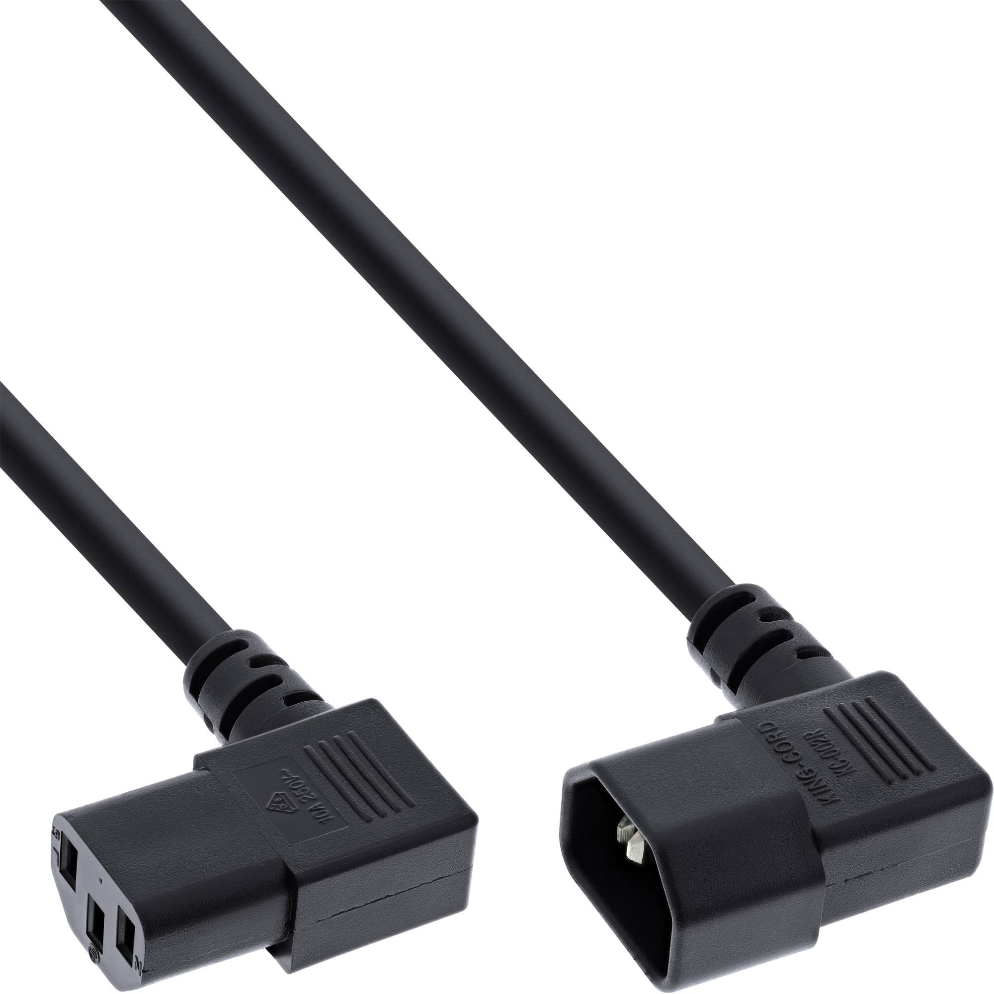 INLINE - Netzkabel Kaltgeräteverlängerung - C13 auf C14 90° abgewinkelt - 0,4m