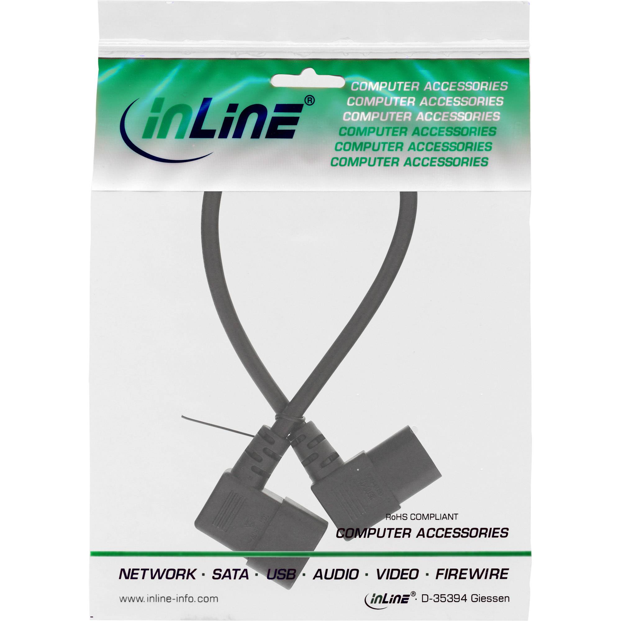 INLINE - Netzkabel Kaltgeräteverlängerung - C13 auf C14 90° abgewinkelt - 0,4m