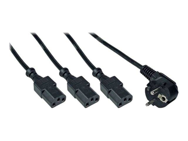 INLINE - Netz-Y-Kabel - 1x Schutzkontakt ST / 3x Kaltgeräte ST - Ver. 3 (2m+1/3/2m)