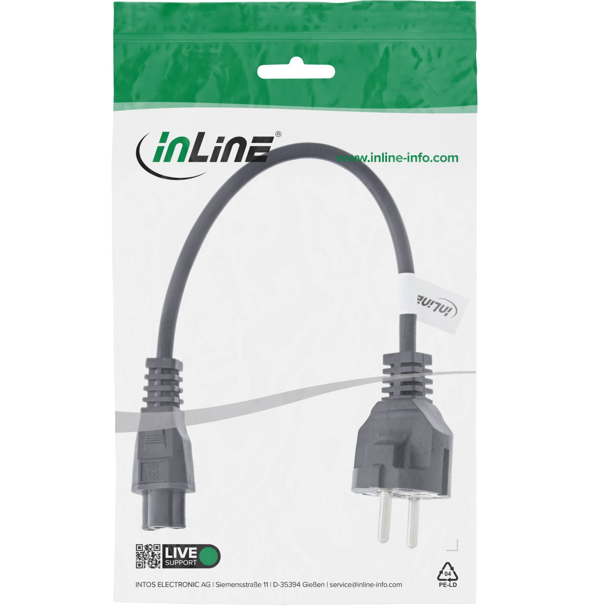 INLINE - Netzkabel für Notebook - 3pol Kupplung - schwarz - 0,3m