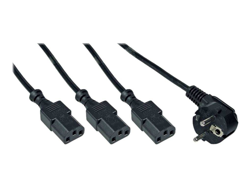 INLINE - Netz-Y-Kabel - 1x Schutzkontaktstecker zu 3x Kaltgerätestecker - 3m