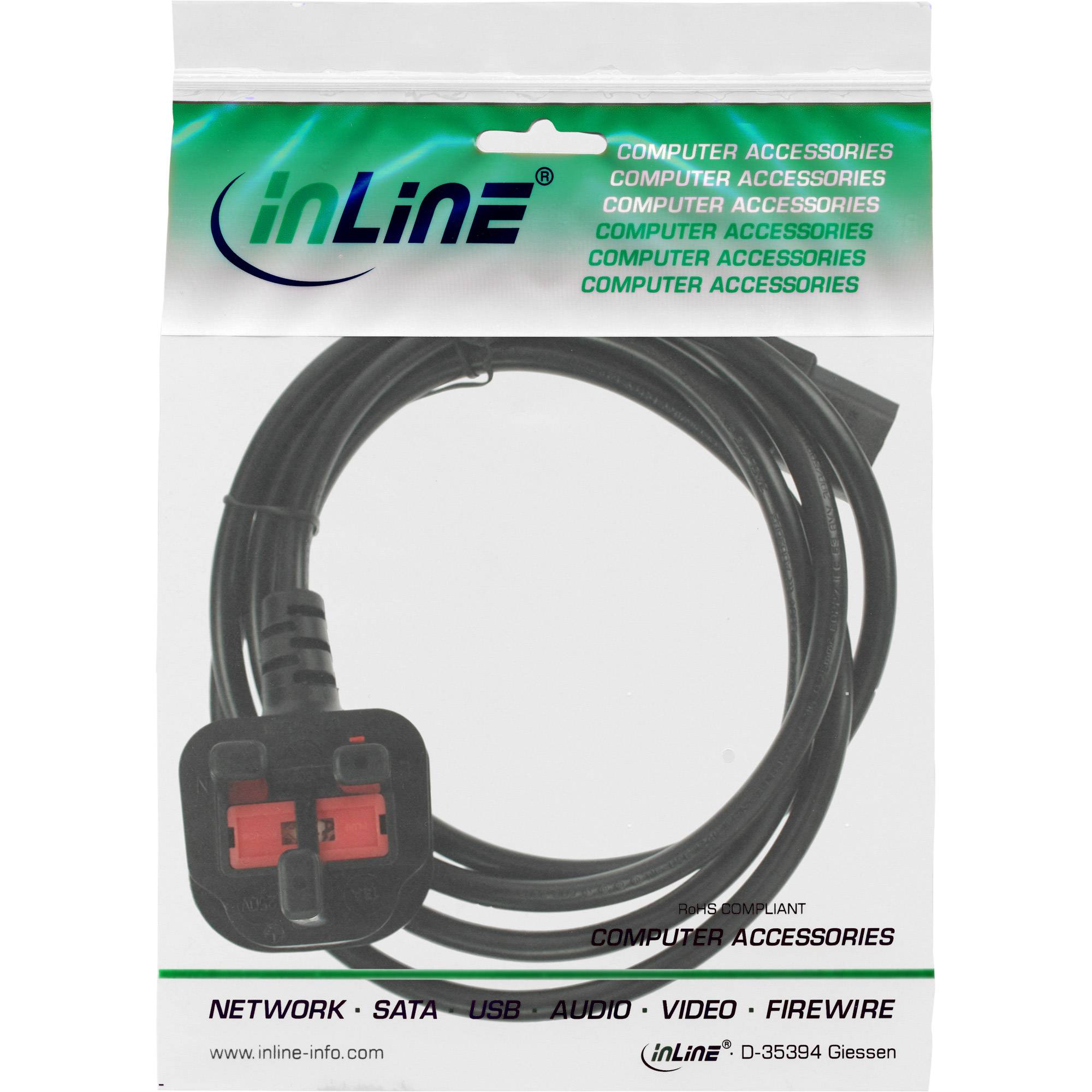 INLINE - Netzkabel - Netzstecker England auf Kaltgerätestecker C13 - 0,5m