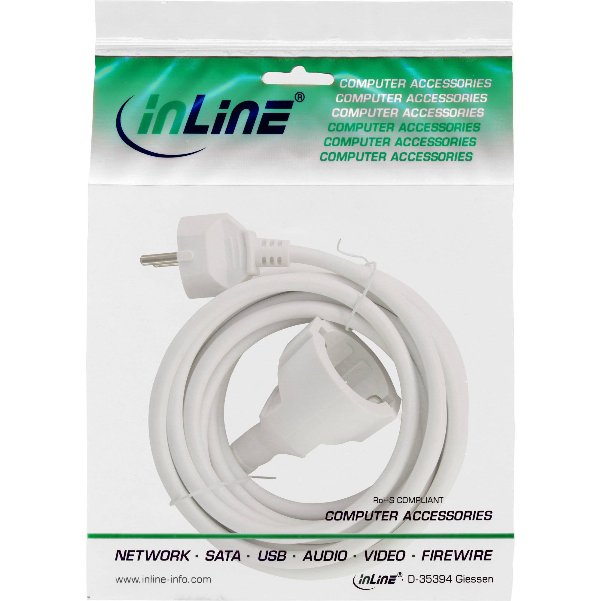INLINE - Schutzkontakt-Verlängerung ST / BU - weiß - 2m