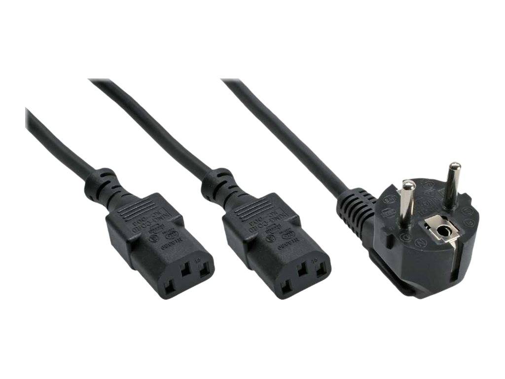 INLINE - Netz-Y-Kabel - 1x Schutzkontakt ST zu 2x Kaltgeräte ST - 3m