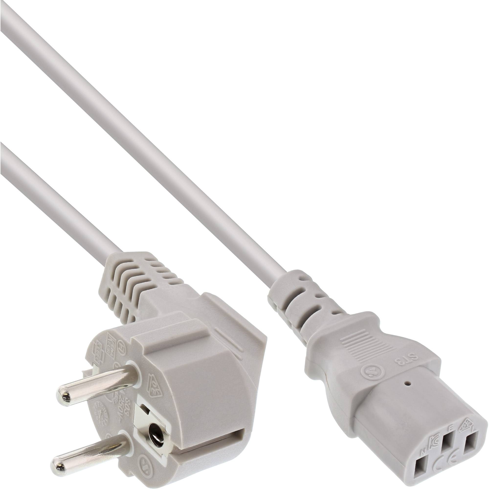 INLINE - Netzkabel - Schutzkontakt gewinkelt auf Kaltgerätestecker C13 - 0,5m - grau