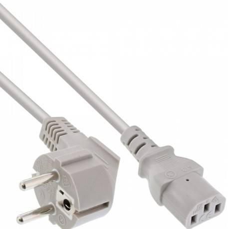 INLINE - Netzkabel - Schutzkontakt gewinkelt auf Kaltgerätestecker C13 - 5m - grau