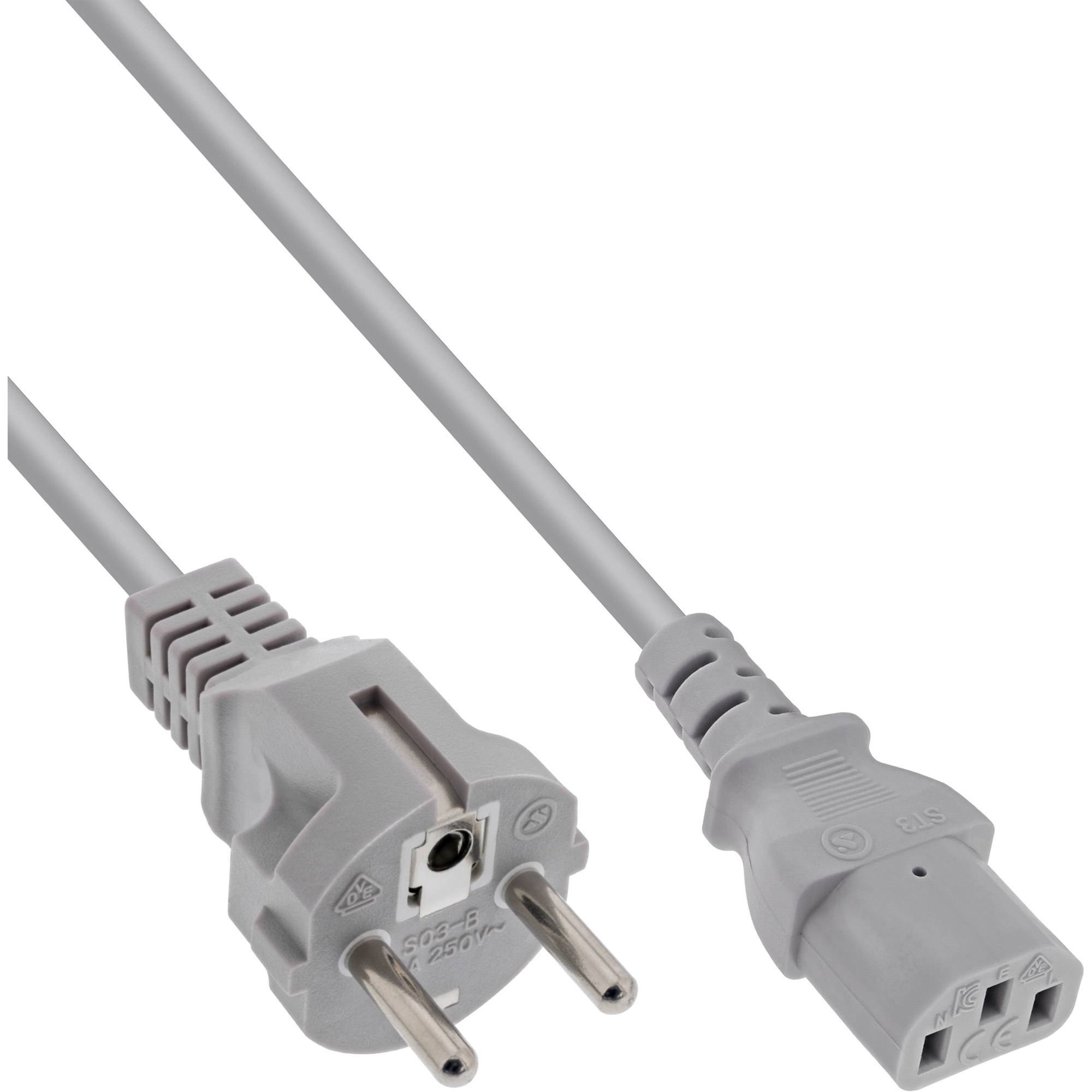 INLINE - Netzkabel - Schutzkontakt gerade auf Kaltgerätestecker C13 - 1,0m - grau