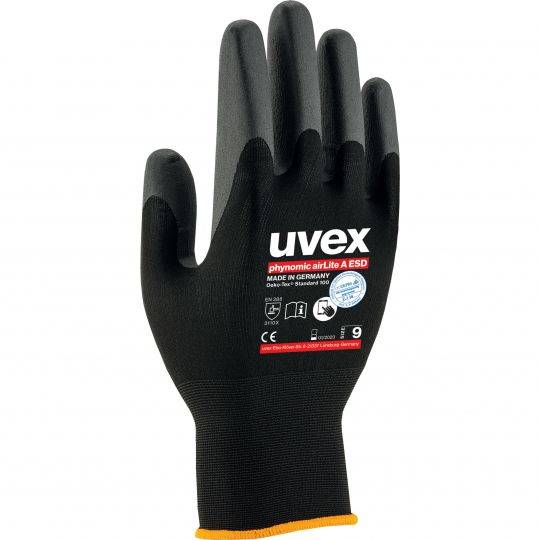Uvex 60038, Werkstatthandschuhe, Schwarz, Erwachsener, Erwachsener, Unisex, Schutz vor elektrostatischer Entladung (ESD)