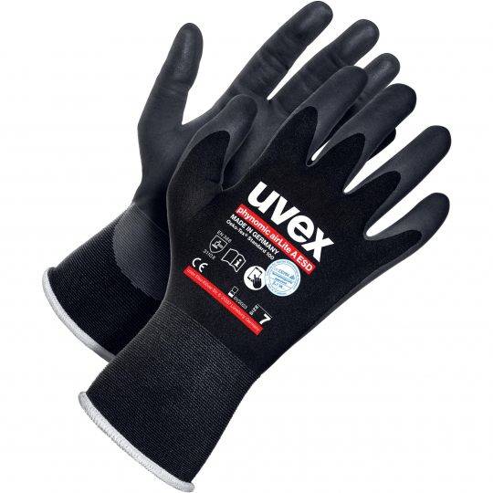 Uvex 60038, Werkstatthandschuhe, Schwarz, Erwachsener, Erwachsener, Unisex, Schutz vor elektrostatischer Entladung (ESD)