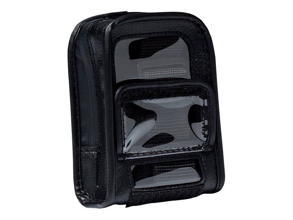Schwarze Schutztasche mit Reißverschluss und transparentem Sichtfenster an der Vorderseite, vermutlich zum Aufbewahren und Betrachten eines kleinen elektronischen Geräts oder von Zubehör.