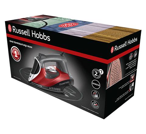 Russell Hobbs 25090-56, Trocken- & Dampfbügeleisen, Keramik-Bügelsohle, 3 m, 210 g/min, Schwarz, Grau, Rot, 50 g/min
