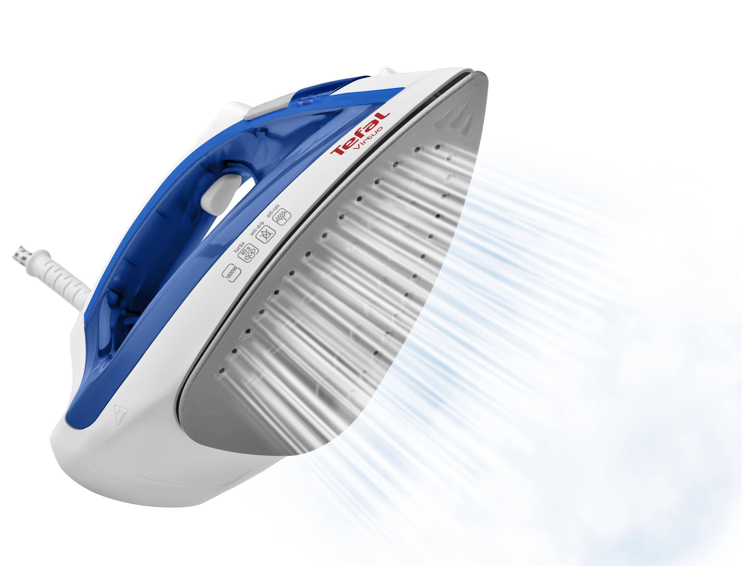 Tefal Virtuo FV1711, Dampfbügeleisen, Duriliumsohle, 1,9 m, 80 g/min, Violett, Weiß, 24 g/min