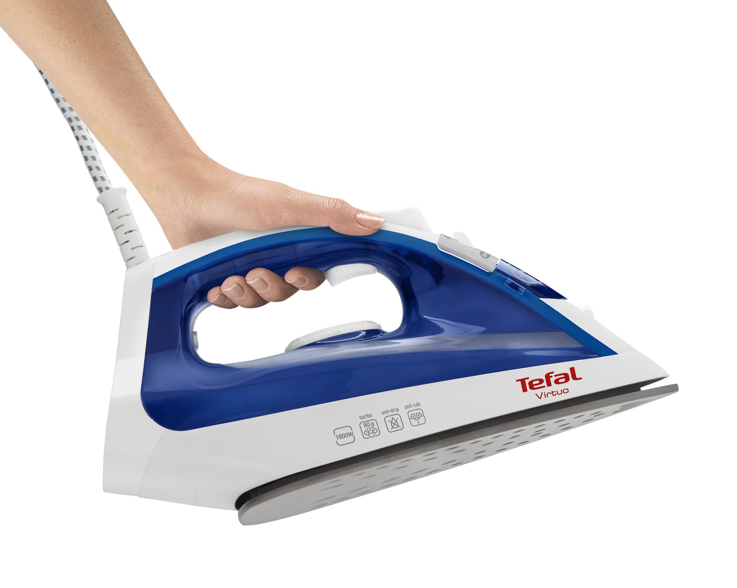 Tefal Virtuo FV1711, Dampfbügeleisen, Duriliumsohle, 1,9 m, 80 g/min, Violett, Weiß, 24 g/min