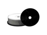 Eine Spule schwarzes Band oder Klebeband mit einer Rolle, die aufrecht vor einer anderen Rolle auf weißem Hintergrund steht.