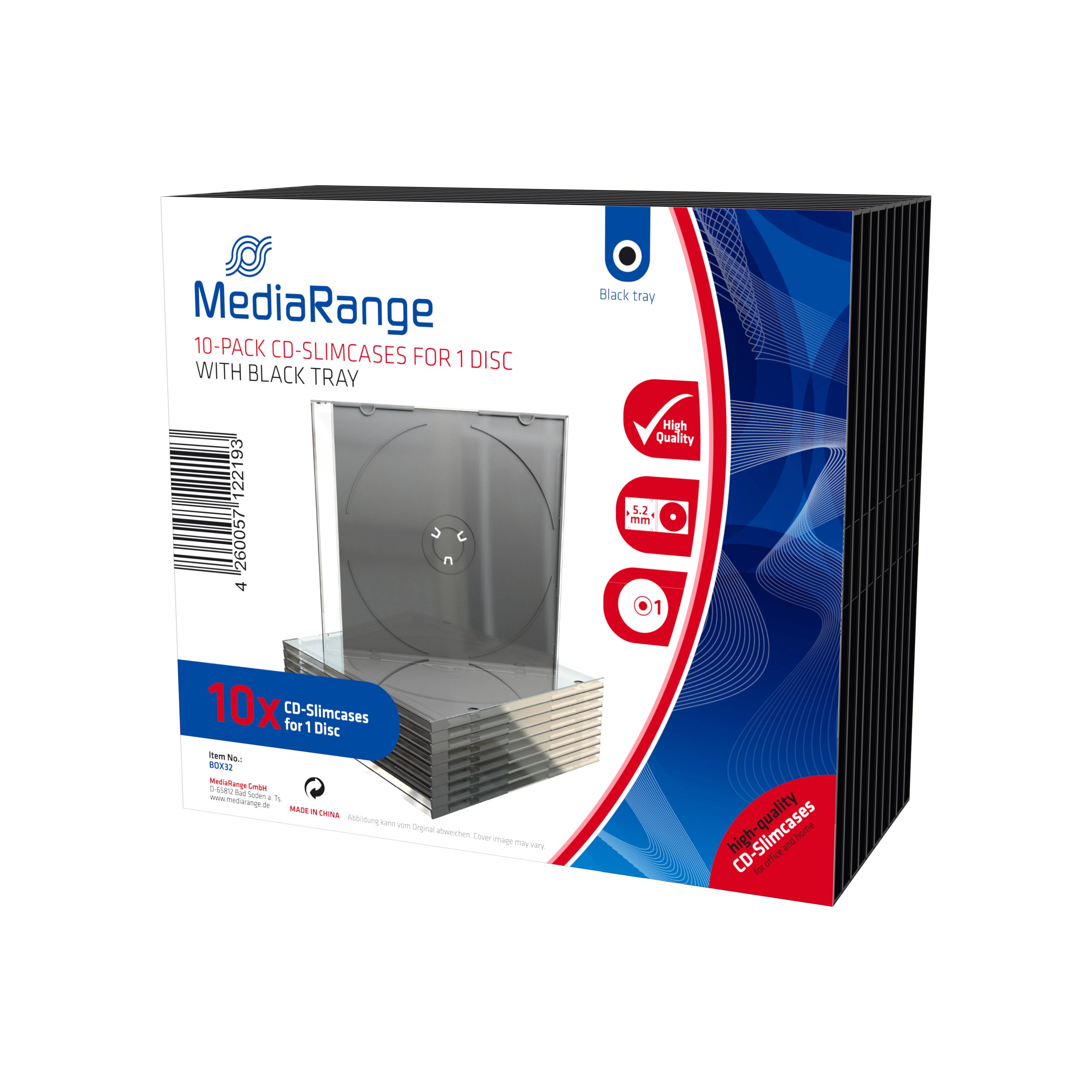 MediaRange Retail-Pack CD-Slimcases single - Slim Jewel Case für Speicher-CD - Kapazität: 1 CD/DVD - Schwarz, durchsicht