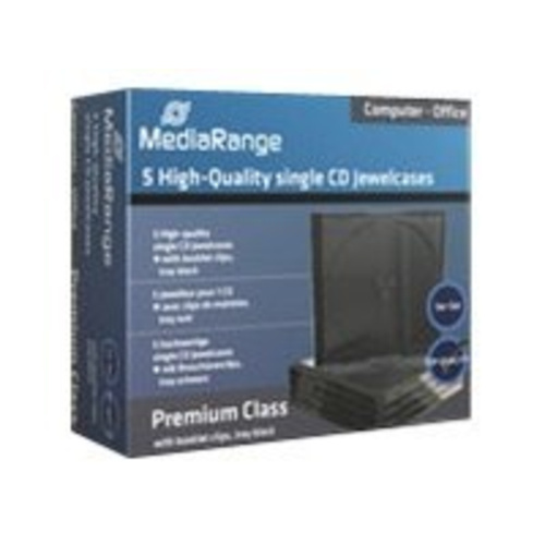 MediaRange Retail-Pack CD-Jewelcases single - Behälter CD-Aufbewahrung - Kapazität: 1 CD/DVD - Schwarz, durchsichtig (Packung mit 5)