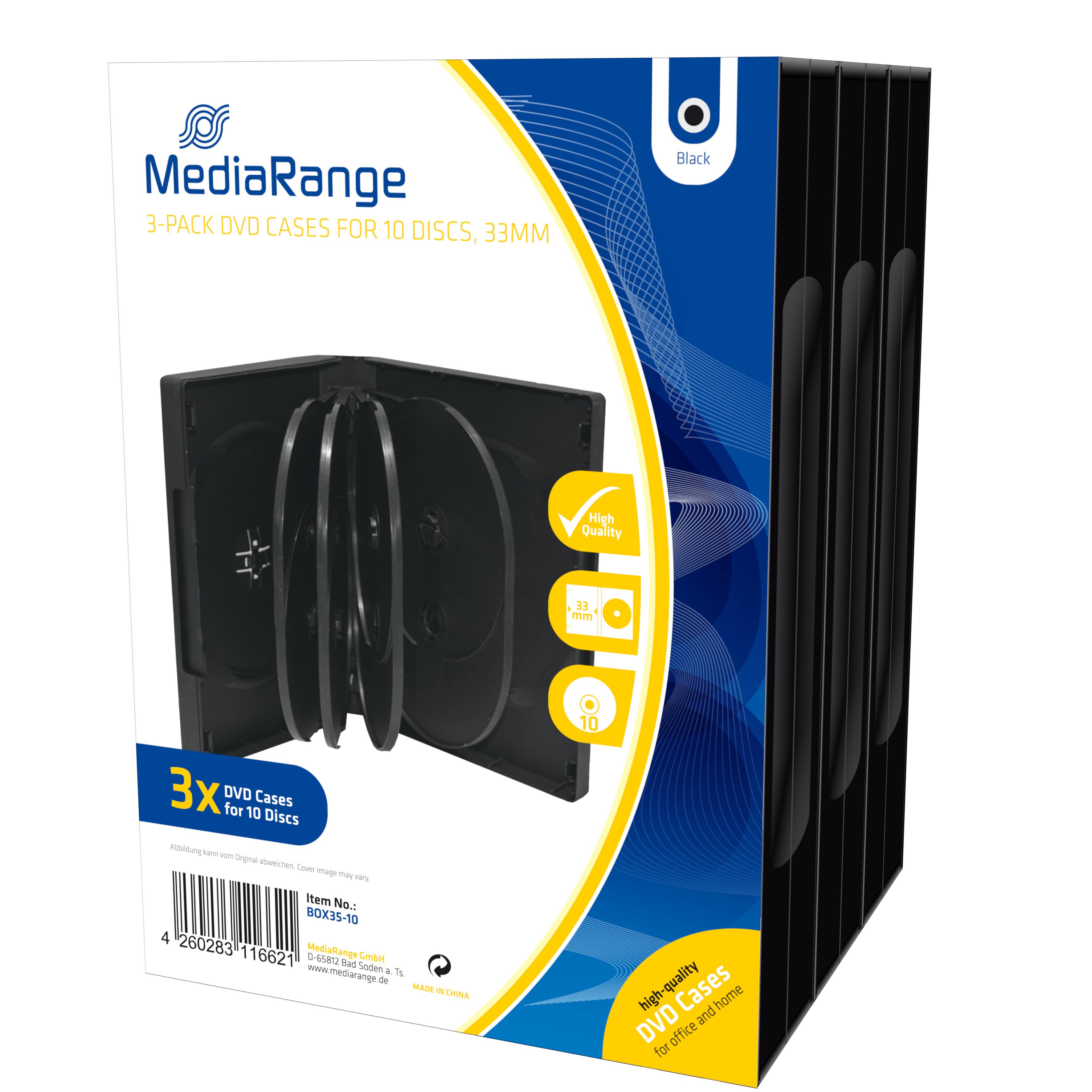 MediaRange BOX35-10, DVD-Hülle, 10 Disks, Schwarz, Kunststoff, 120 mm, 33 mm
