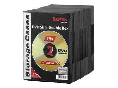 Hama DVD Slim Double-Box - Slim Jewel Case für Speicher-DVD - Kapazität: 2 DVD - Schwarz (Packung mit 25)