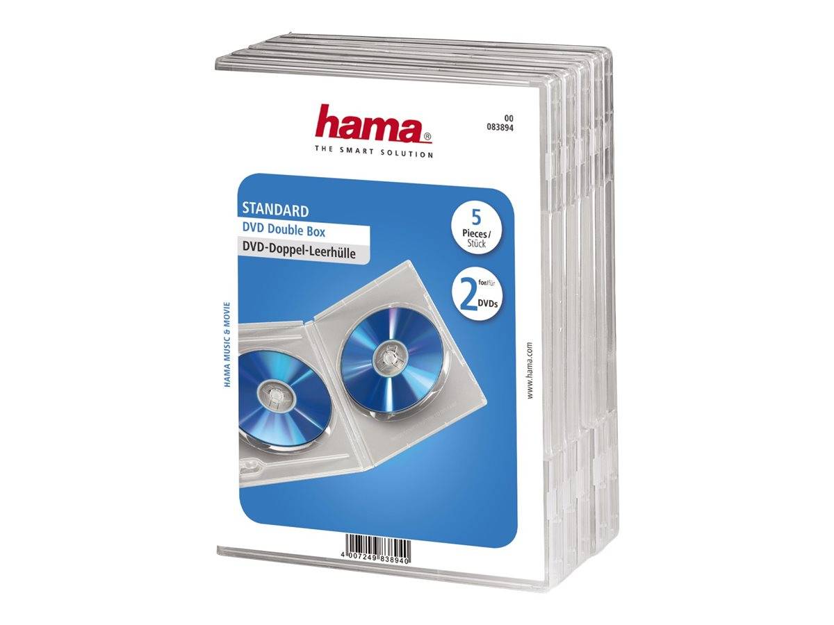 Hama Standard DVD Double Jewel Case - DVD Jewel Case - Kapazität: 2 DVD - durchsichtig (Packung mit 5)