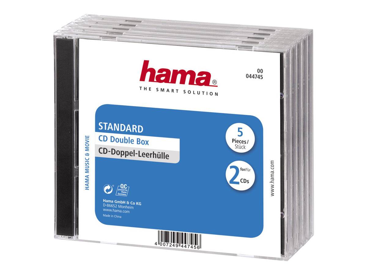 Hama CD Double Jewel Case Standard - Behälter CD-Aufbewahrung - Kapazität: 2 CD - durchsichtig (Packung mit 5)