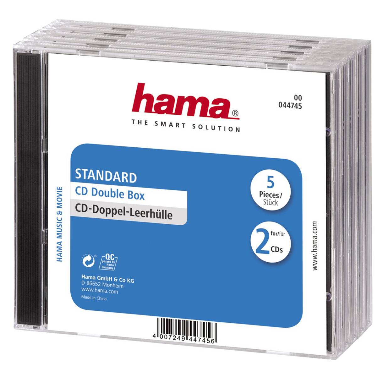 Hama CD Double Jewel Case Standard - Behälter CD-Aufbewahrung - Kapazität: 2 CD - durchsichtig (Packung mit 5)