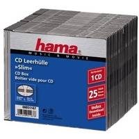 Packung mit Hama Slim CD-Boxen, gekennzeichnet mit „CD Leerhülle 25 Slim CD Box
