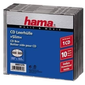 Hama - Slim Jewel Case für Speicher-CD - Kapazität: 1 CD - durchsichtig schwarz (Packung mit 10)
