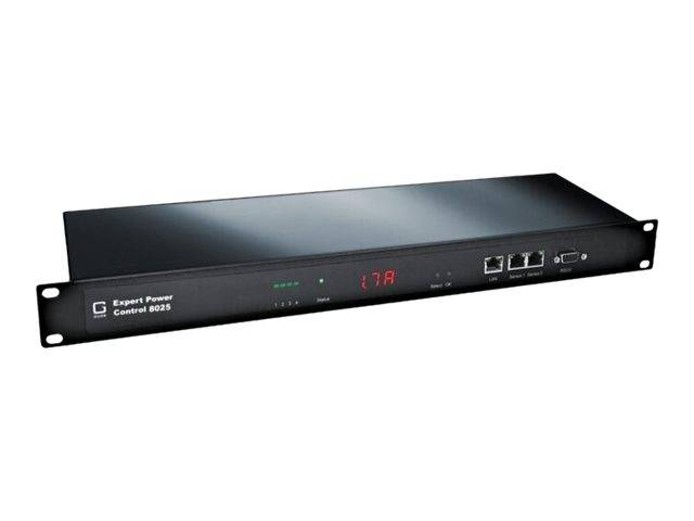 Schwarze 1U-Rack-Stromregler mit Frontdisplay, das 