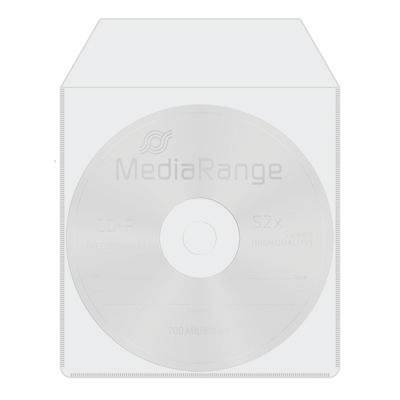 Ein durchscheinender CD-/DVD-Behälter mit einer leeren Scheibe mit der Bezeichnung „MediaRange