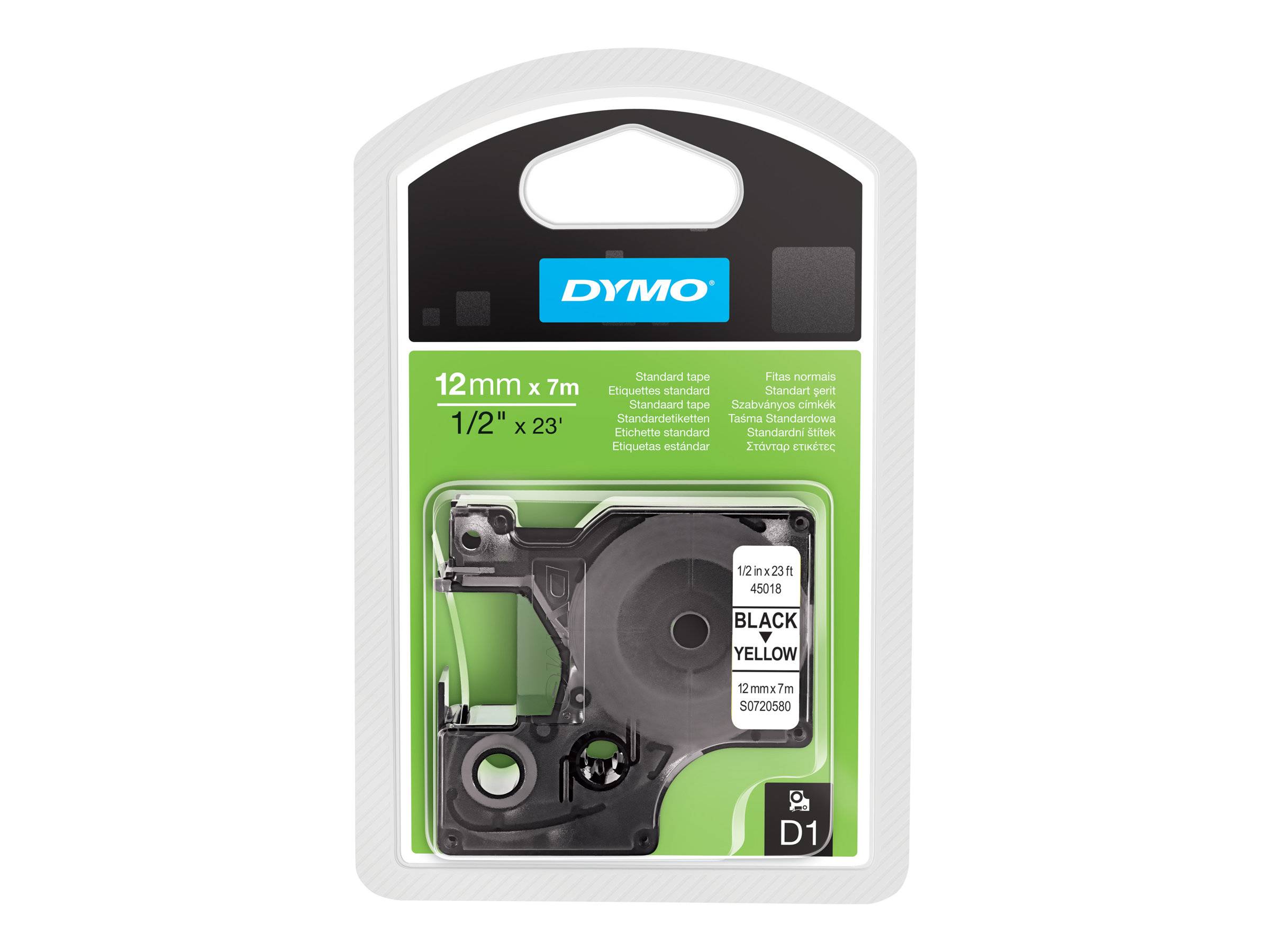 DYMO D1 - Selbstklebend - Schwarz auf Gelb - Rolle (1,2 cm x 7 m)