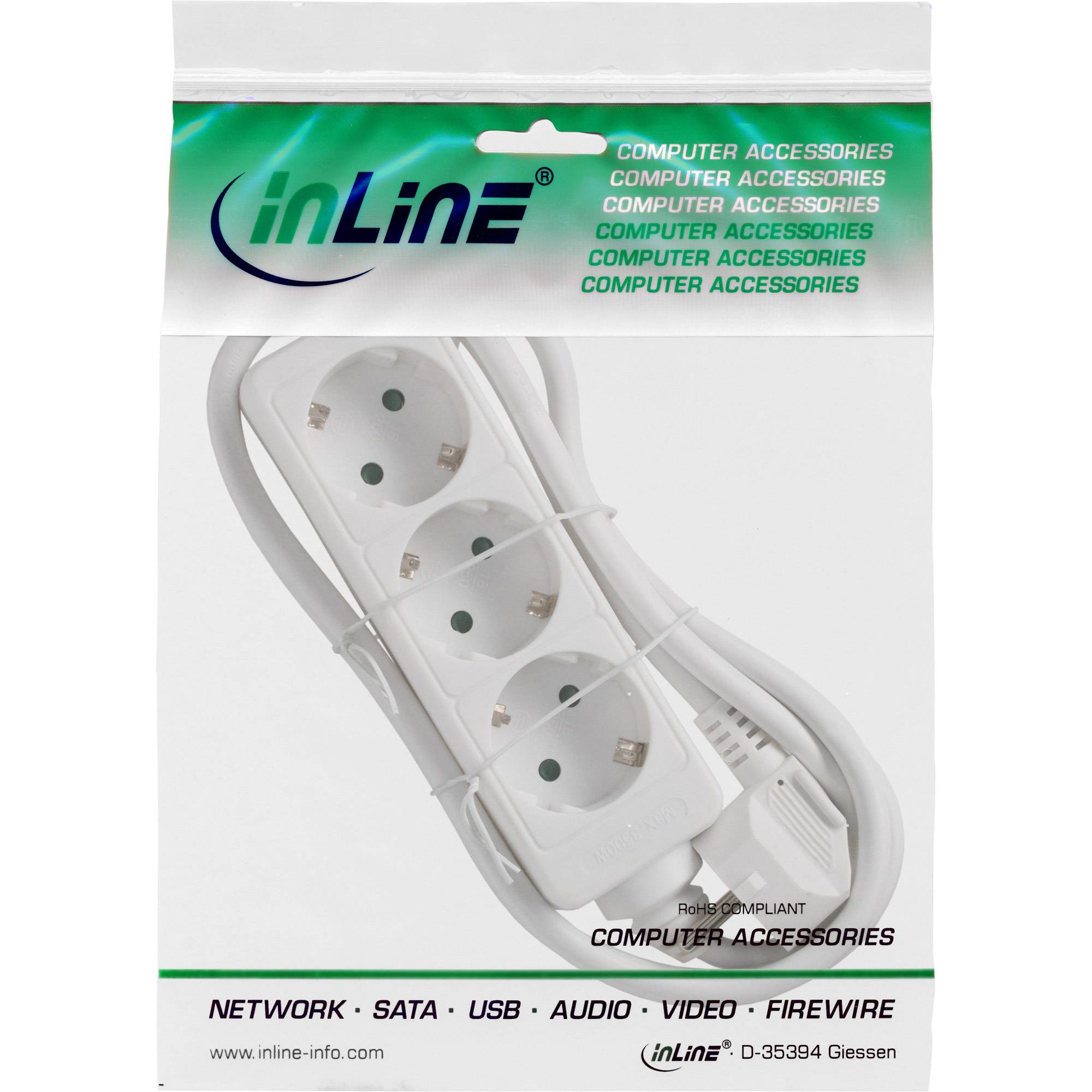 INLINE - Steckdosenleiste - 3-fach Schutzkontakt - weiß - 1,5m