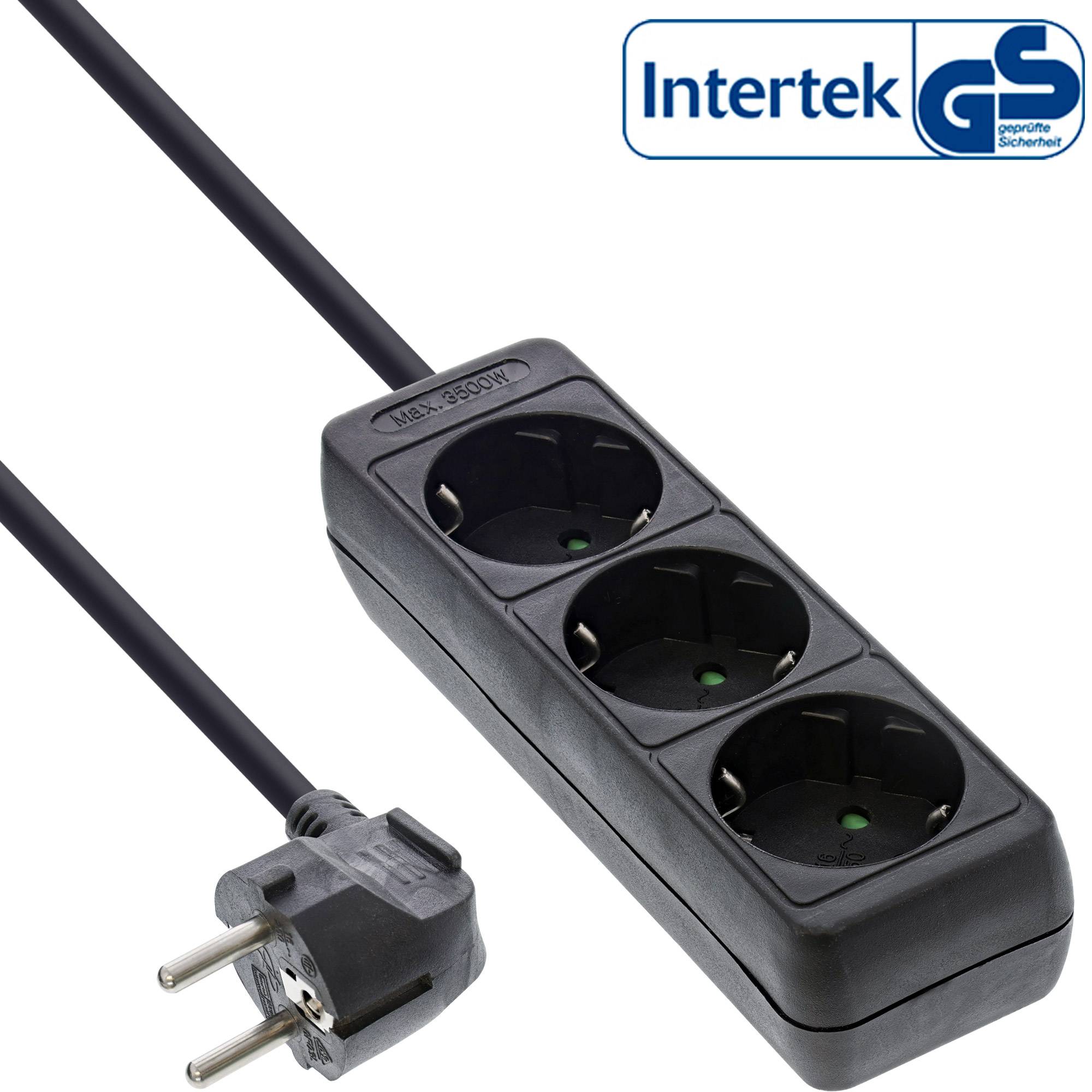 INLINE - Steckdosenleiste - 3-fach Schutzkontakt - schwarz - 3m