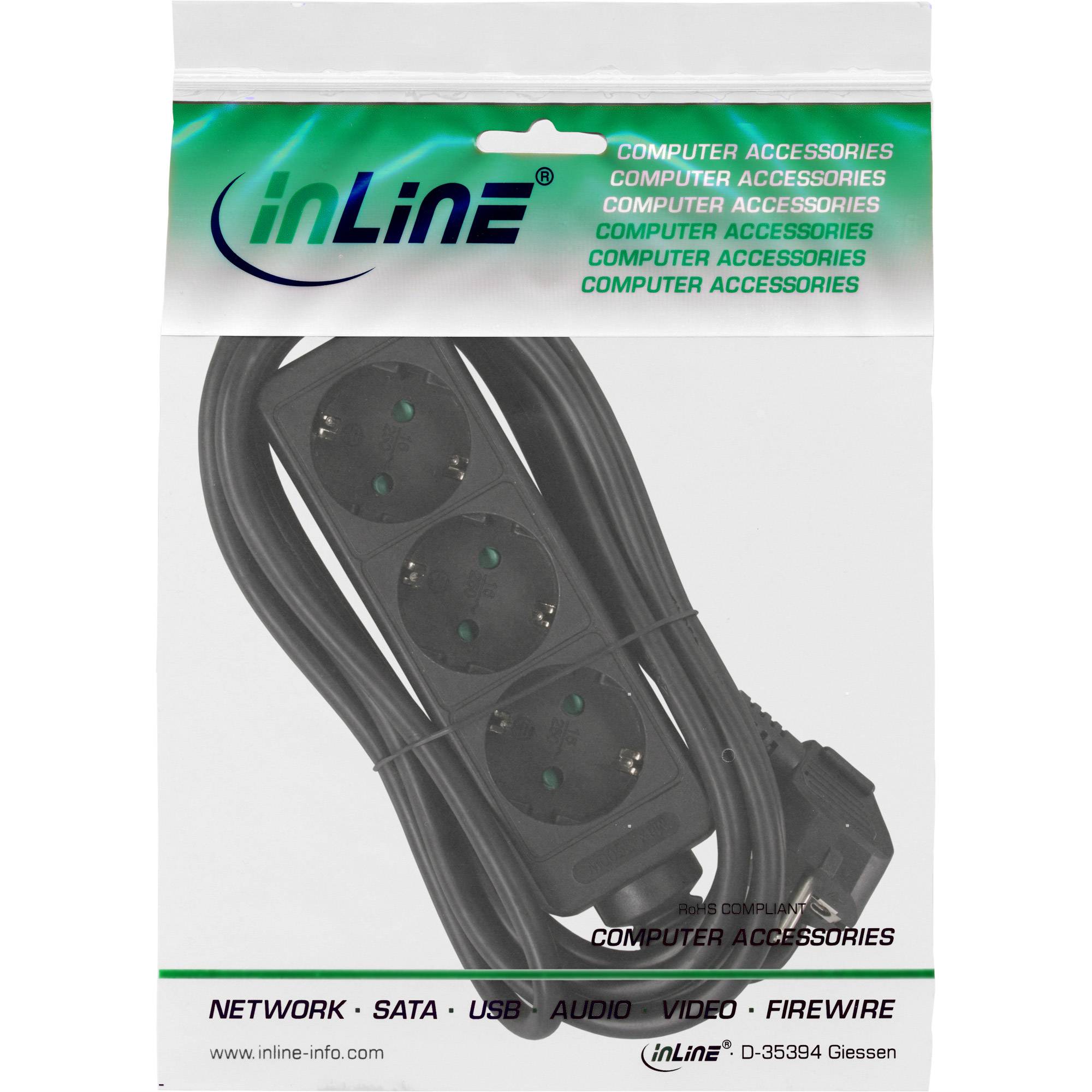 INLINE - Steckdosenleiste - 3-fach Schutzkontakt - schwarz - 3m