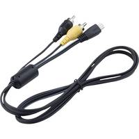 Schwarzes AV-Kabel mit drei RCA-Steckern: rote, weiße und gelbe Stecker für Audio- und Video-Ein- und Ausgänge.
