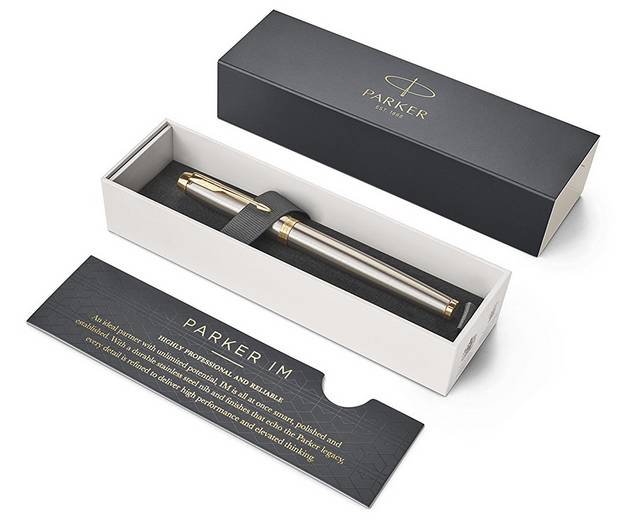 Parker IM, Gebürsteter Stahl, Kartuschenfüllsystem, Blau, Aluminium, Messing, Metall, Rundspitze, Edelstahl