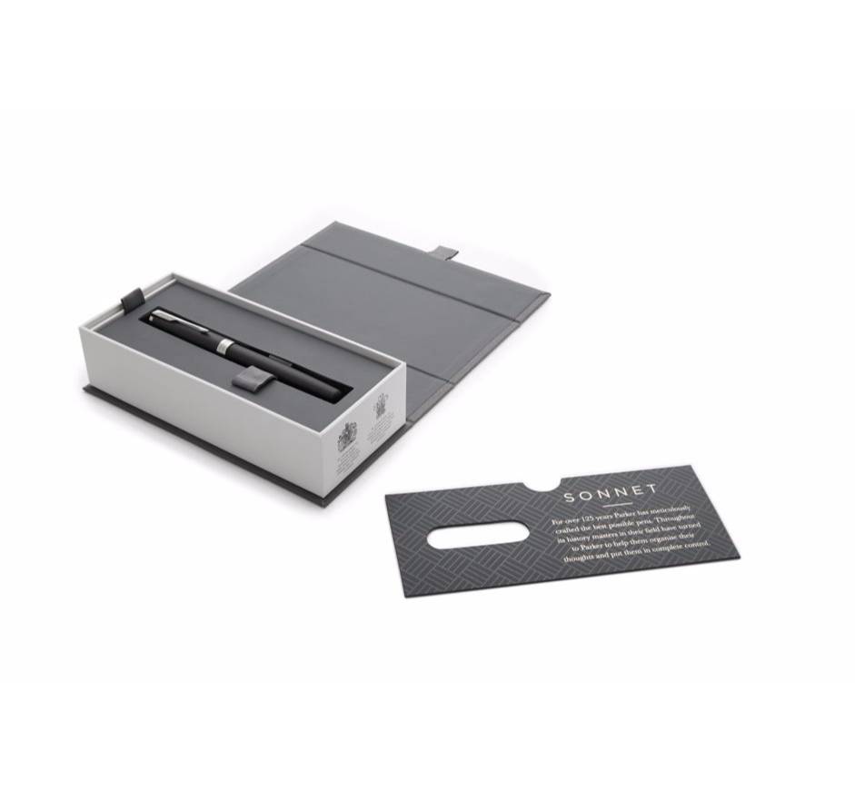 Parker Sonnet, Schwarz, Kartuschenfüllsystem, Blau, Lack, Palladium, Medium, Beidhändig