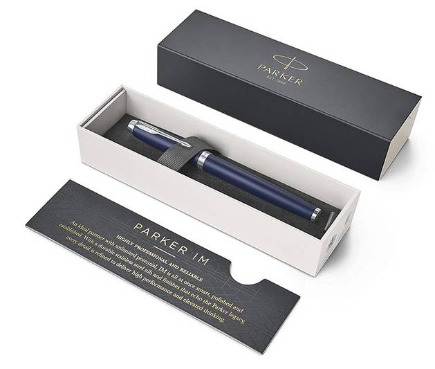 Parker IM, Blau, Kartuschenfüllsystem, Blau, Aluminium, Messing, Metall, Rundspitze, Edelstahl