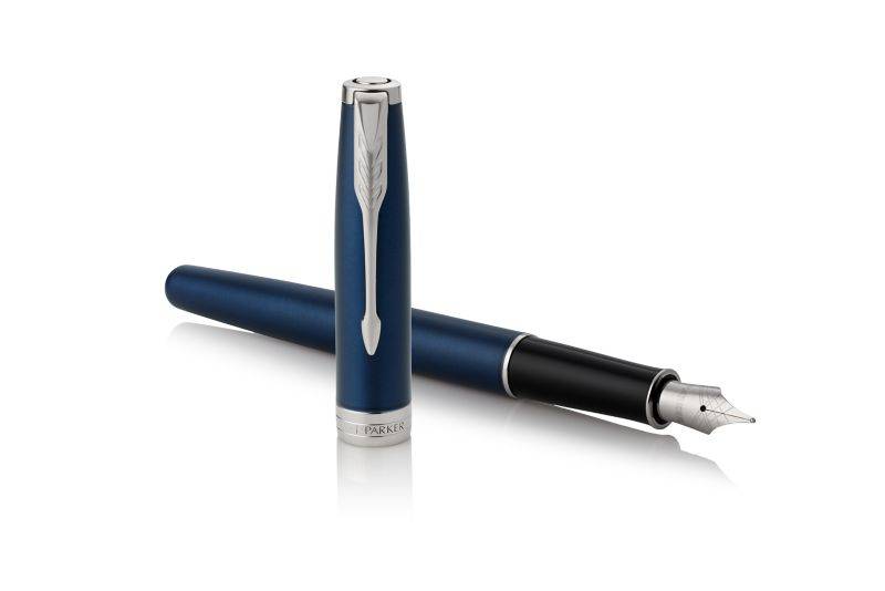 Parker Sonnet, Schwarz, Blau, Silber, Blau, Edelstahl, Lack, Palladium, Stahl/Rhodium, Medium