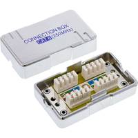 Offene elektrische Anschlussbox mit entferntem Deckel, zeigt vier Klemmleisten und interne Verdrahtungsverbindungen.