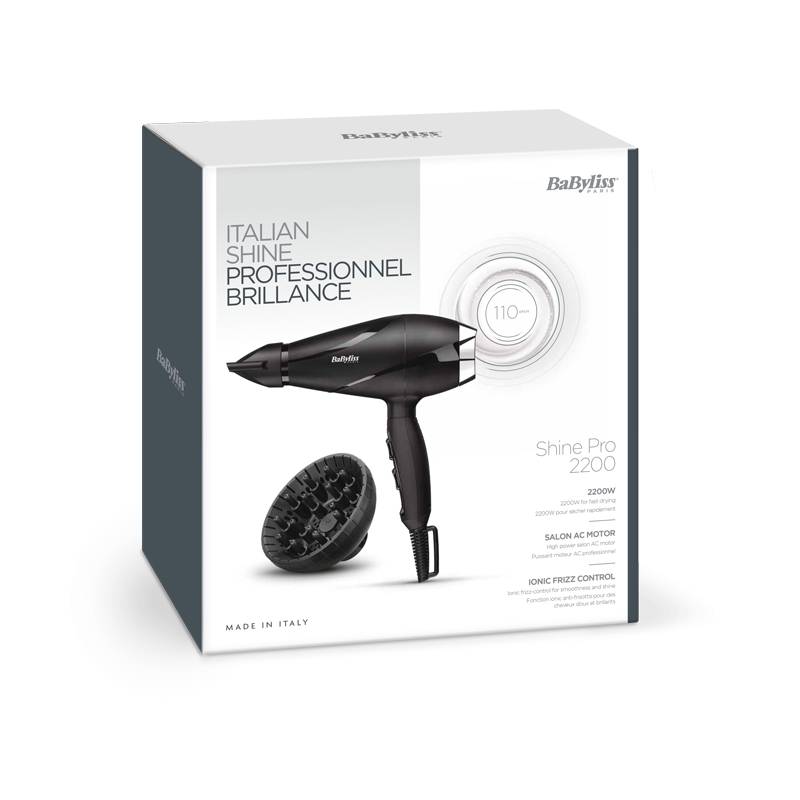 BaByliss PRO 2200, 1100 m/s, Schwarz, Einfarbig, Hängender Ring, 2,8 m, Italien