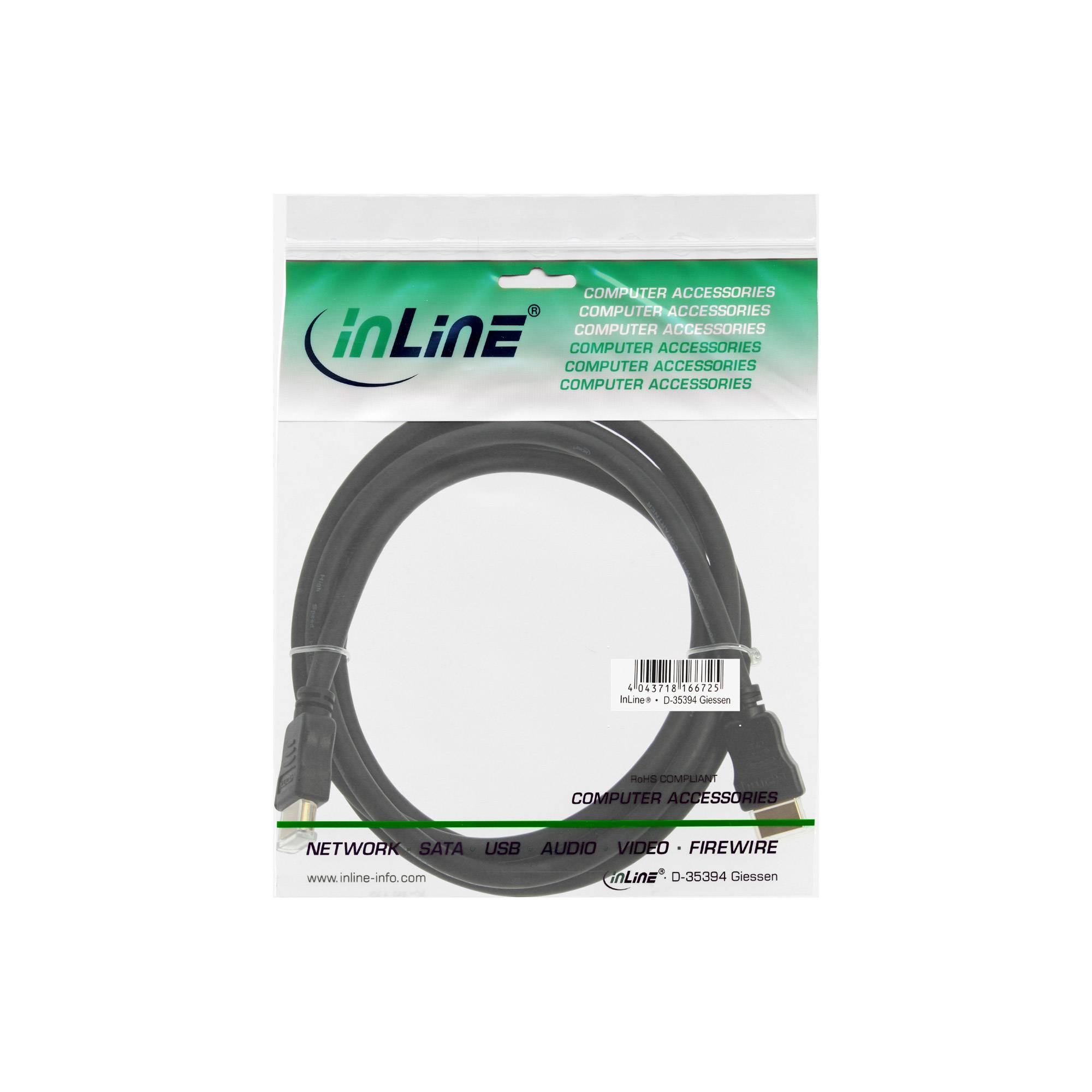 INLINE - HDMI-High Speed Kabel mit Ethernet - ST / ST - schwarz / gold - 3m