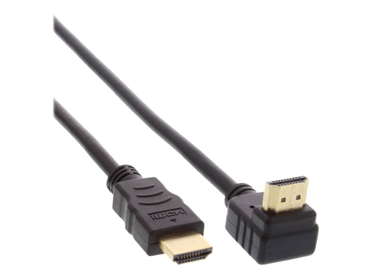 INLINE - HDMI HS Kabel - gewinkelt - mit Eth. - ST / ST - verg. Kont. - schwarz - 0,3m