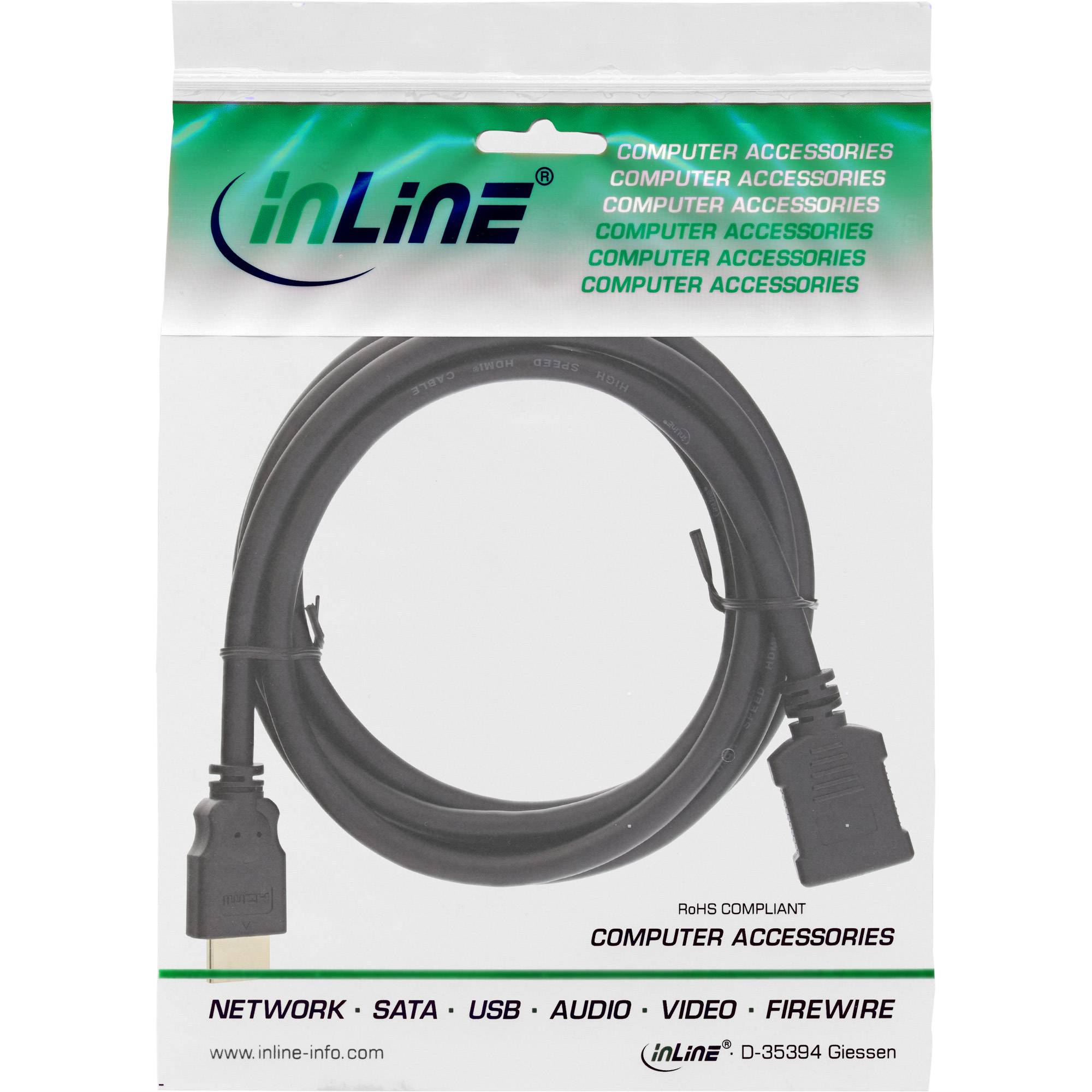 INLINE - HDMI Verl. - HDMI-High Speed - ST / BU - schwarz - vergoldete Kontakte - 3m