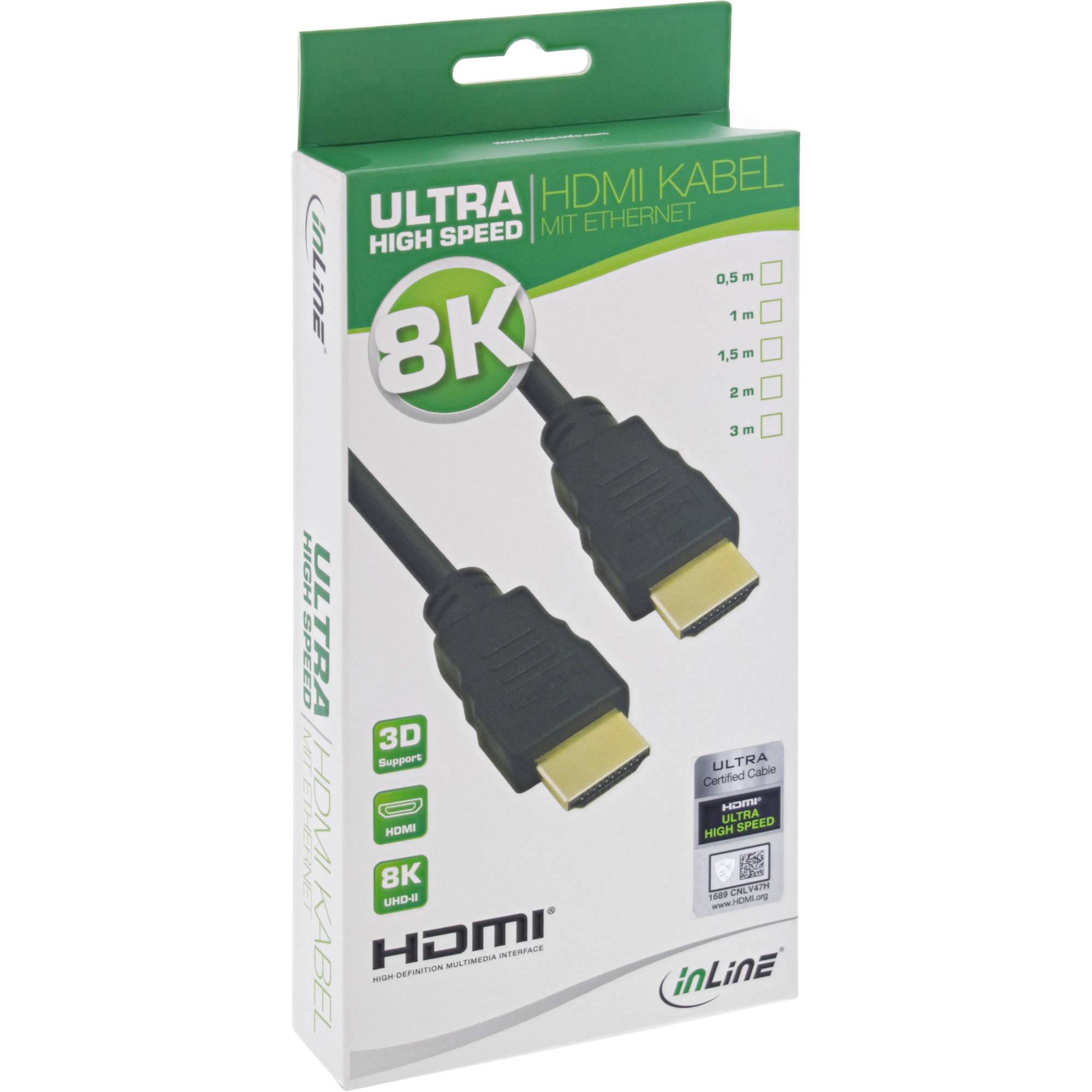INLINE - Zertifiziertes HDMI Kabel - Ultra High Speed HDMI - 8K4K - 1m