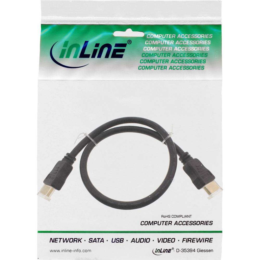 INLINE - HDMI-High Speed Kabel mit Ethernet - Premium - 4K2K - ST/ST - schwarz - 0,3m